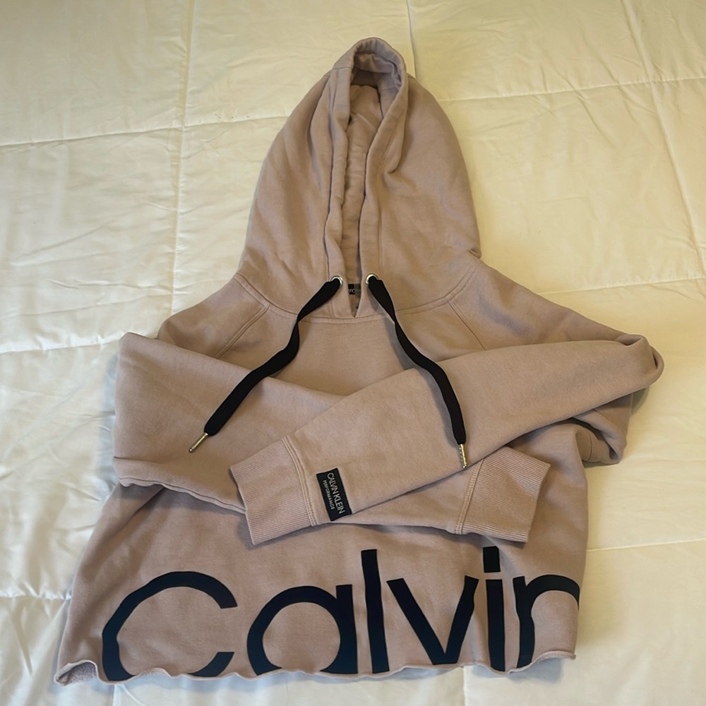 Pink Calvin Klein cropped hoodie